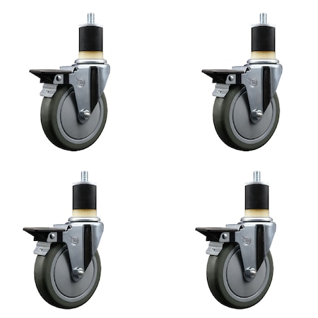 Service Caster 5'' Gray Poly Swivel 1-7/8'' Expanding Stem Caster Set with Brake, 4PK SCC-EX20S514-PPUB-PLB-178-4
